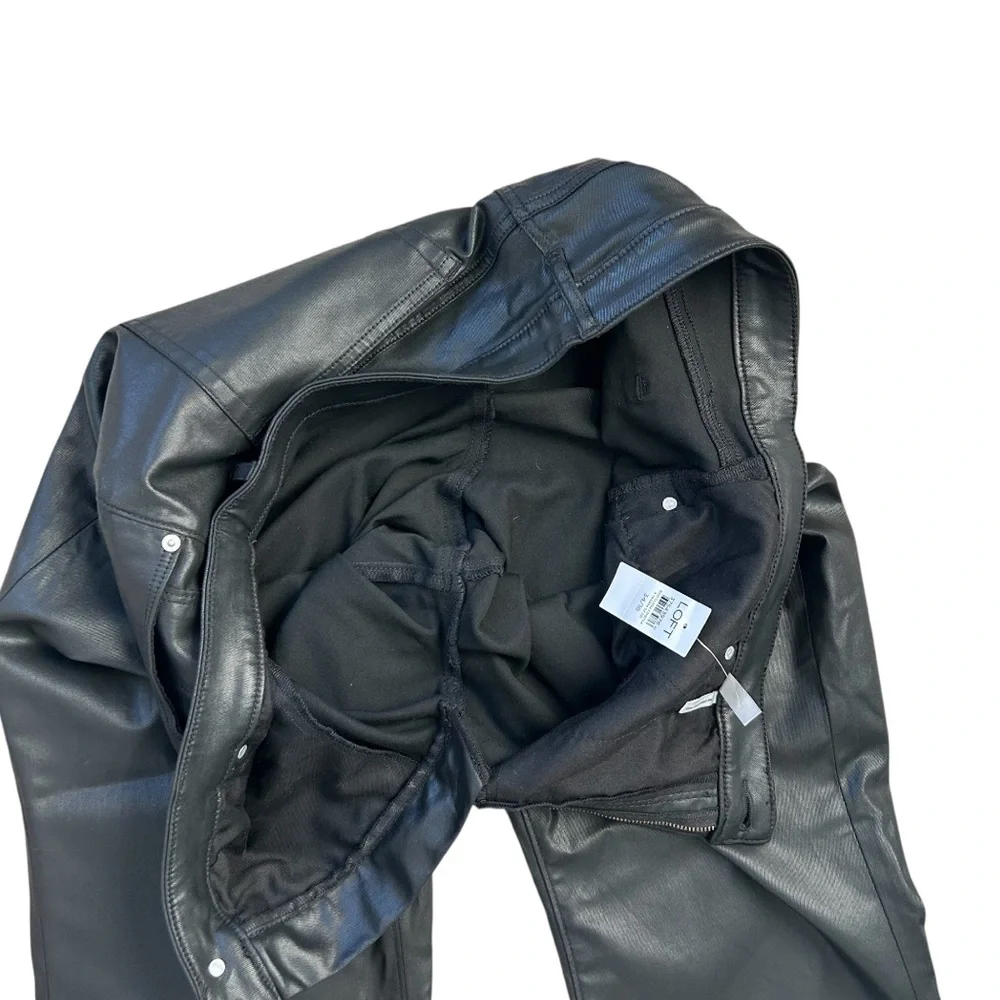 LOFT Women’s Curvy Kick Crop Faux Leather Pants Black Sheen Plus‎ Size 34/18 NWT